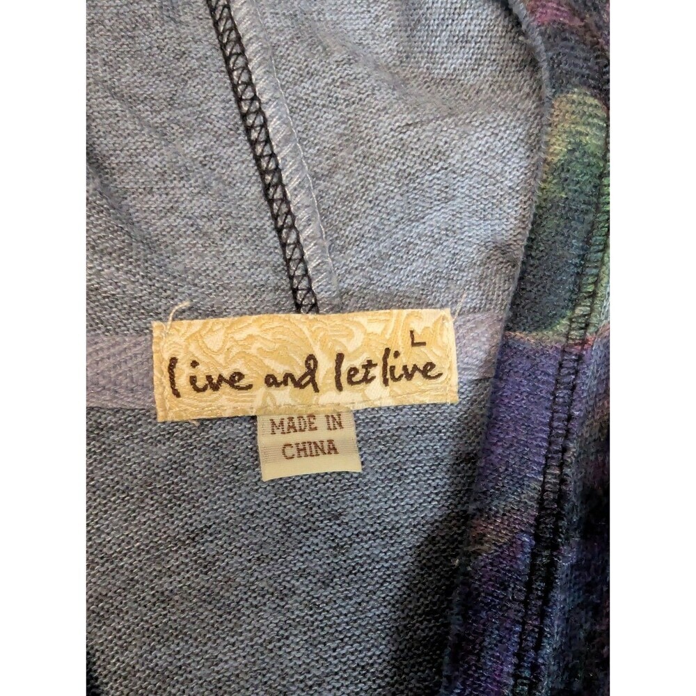 Live and Let Live Peacock Print Rhinestone Zip Up Hoodie Jacket Boho Large - Picture 3 of 14